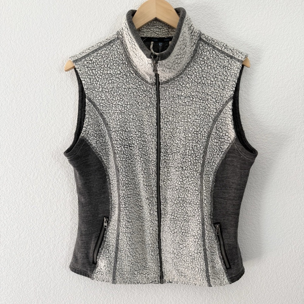 Kuhl Womens Kozet Wool Blend Vest Large Natural Grey Sherpa Outdoor Cozy 4159